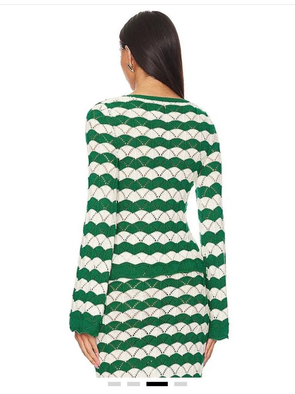 Misa Los Angeles Green and Cream Knit Skirt, Cardigan & Bralette Set - Picture 3 of 14